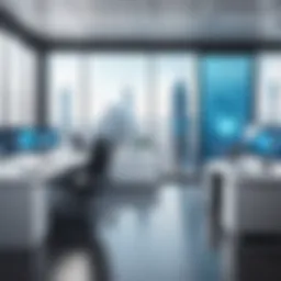 A futuristic office environment with AI integration