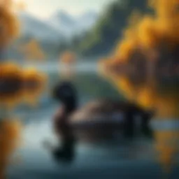 A solitary Black Duck swimming gracefully on a serene lake.