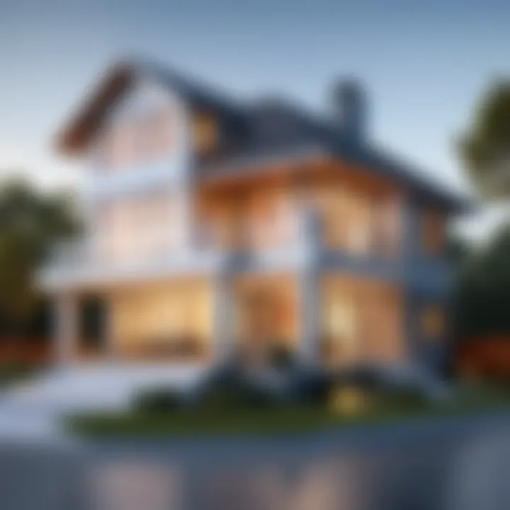 A sophisticated home design rendered in CAD software showcasing intricate details.