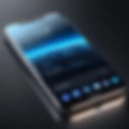 A sleek smartphone displaying innovative features with a futuristic background