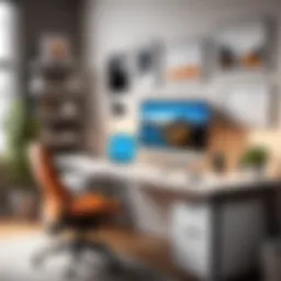 A modern home office setup featuring ergonomic furniture and technology tools.