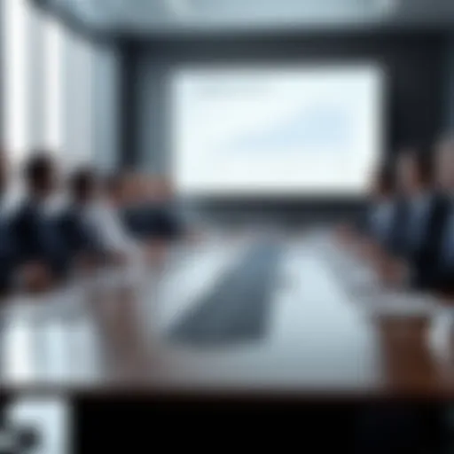 A dynamic boardroom discussion capturing strategic leadership in action
