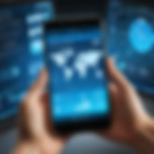 Mobile application interface showcasing field service management features