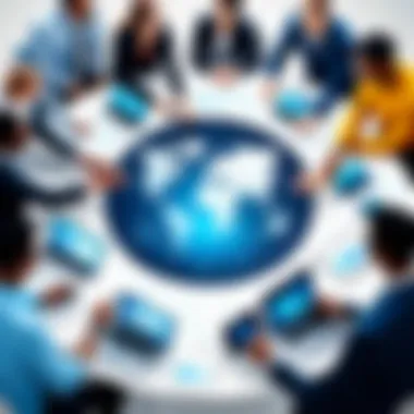 Collaboration in Diversity A diverse team collaborating around a digital interface