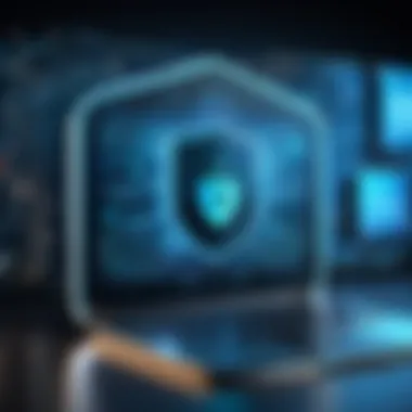 Cybersecurity in Fraud Protection A digital shield representing cybersecurity in fraud protection