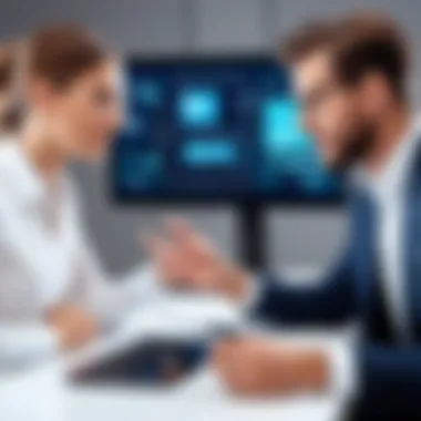 Effective Communication in Sales Dynamic interaction between a salesperson and a client showcasing effective communication