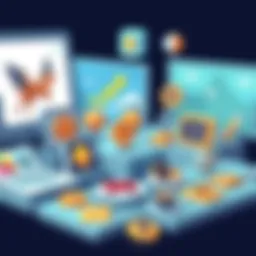 A digital representation of various NFTs showcasing art and collectibles