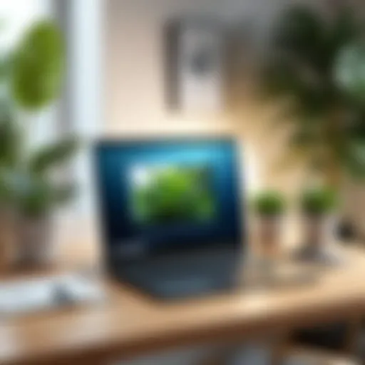 A serene home office setup showcasing a laptop and houseplants