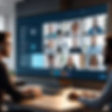 A virtual meeting in progress with diverse participants on a screen
