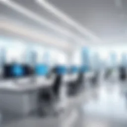 Futuristic office space showcasing advanced technology