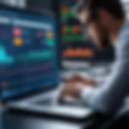 A financial analyst reviewing supply chain data on a laptop.