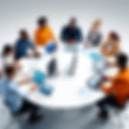 A diverse group of employees engaged in a team discussion