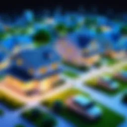 Illustration of Fiber to the Home network architecture showing fiber optic lines connecting to residences.