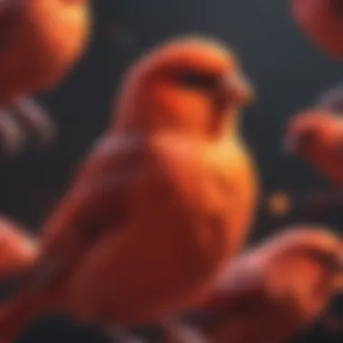 Close-up view of the vibrant red plumage of a red canary under the sunlight